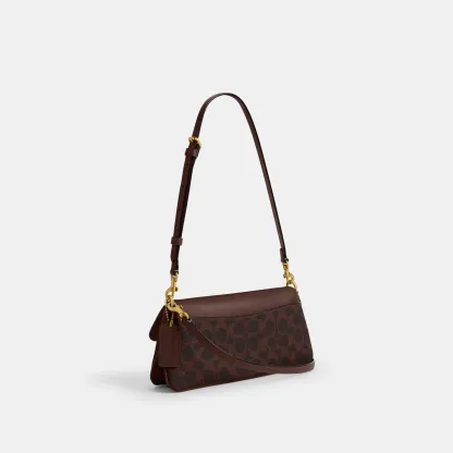 COACH®,Jet Shoulder Bag In Signature Canvas,Calfskin Leather,Canvas,Leather,Shoulder Bag,Metal,Logo,Lined,Brass,Day Party,Brown,Angle View