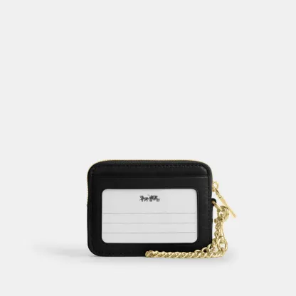 COACH®,Zip Card Case With Quilting,Leather,Wristlet,Coin,Card Case,Metal,Logo,Quilted,Casual,Black,Back View