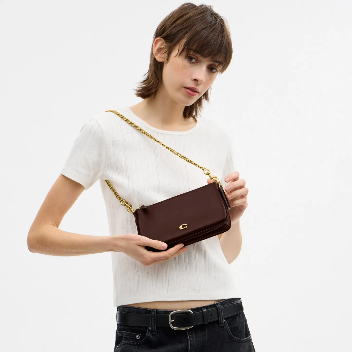 COACH®,Audrey Crossbody Bag,Recycled Polyester,Leather,Lining Recycled Polyester,Shoulder Bag,Metal Material,Metal,Pendant...,Brown,Detail View