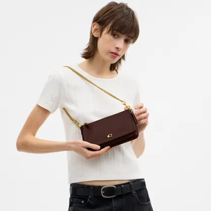 COACH®,Audrey Crossbody Bag,Recycled Polyester,Leather,Lining Recycled Polyester,Shoulder Bag,Metal Material,Metal,Pendant...,Brown,Detail View