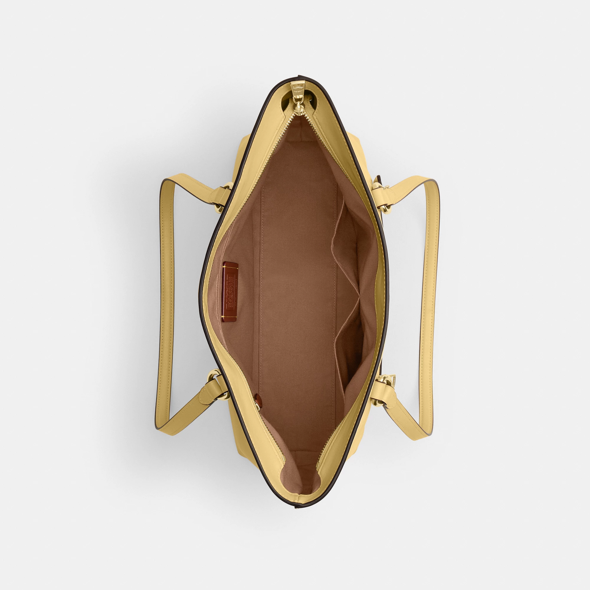 COACH®,Station Tote Bag,Leather,Recycled Polyester,Tote,Logo,Metal,Gold Metal,Work,Cream,Inside View,Top View