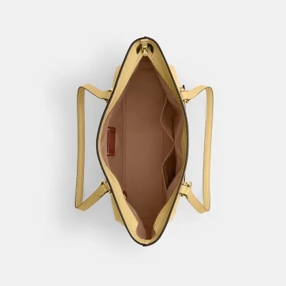COACH®,Station Tote Bag,Leather,Recycled Polyester,Tote,Logo,Metal,Gold Metal,Work,Cream,Inside View,Top View