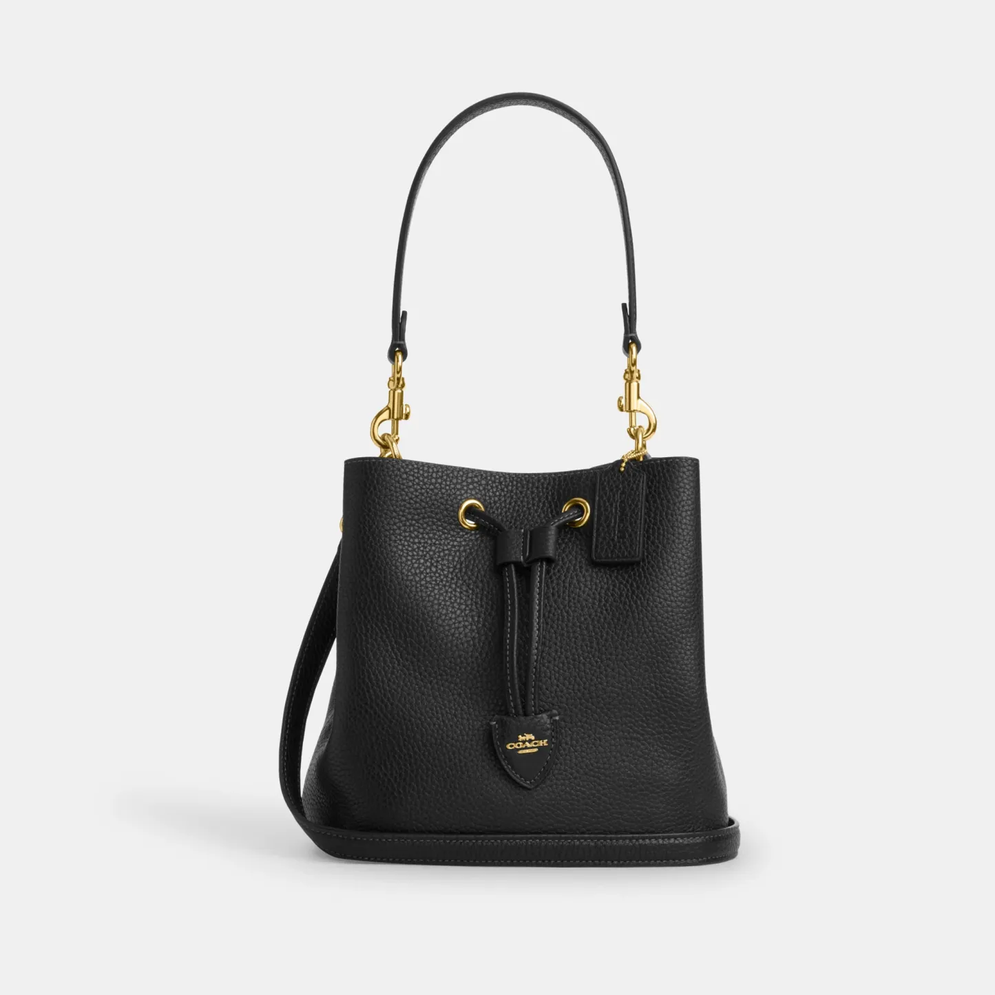 COACH®,Rowan Bucket Bag,Leather,Bucket,Metal,Logo,Casual,Black,Front View