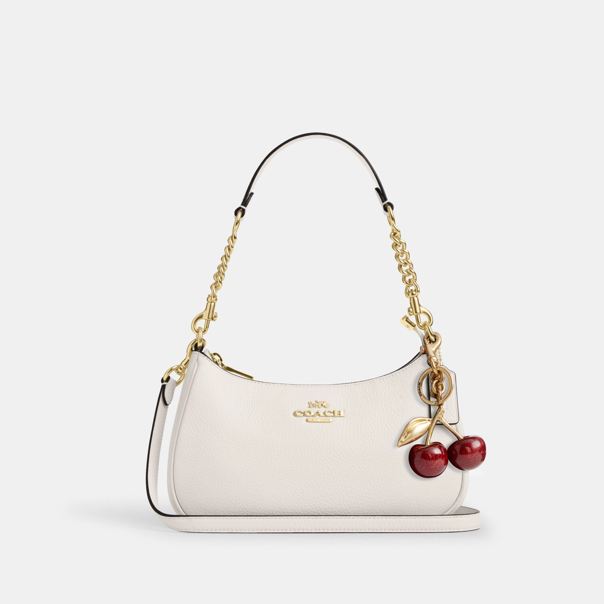 COACH®,Teri Shoulder Bag,Shoulder Bag,Chain Detail,Metal,Logo,Casual,White,Angle View