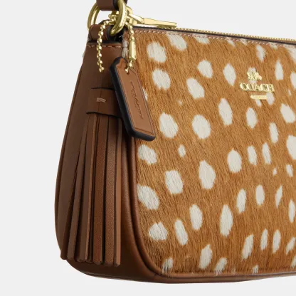 COACH®,Nolita 19 With Deer Print,Recycled Polyester,Calf Hair,Leather,Pouch,Metal Material,Lined,Sustainable,Gold Metal,Ca...,Brown,Closer View