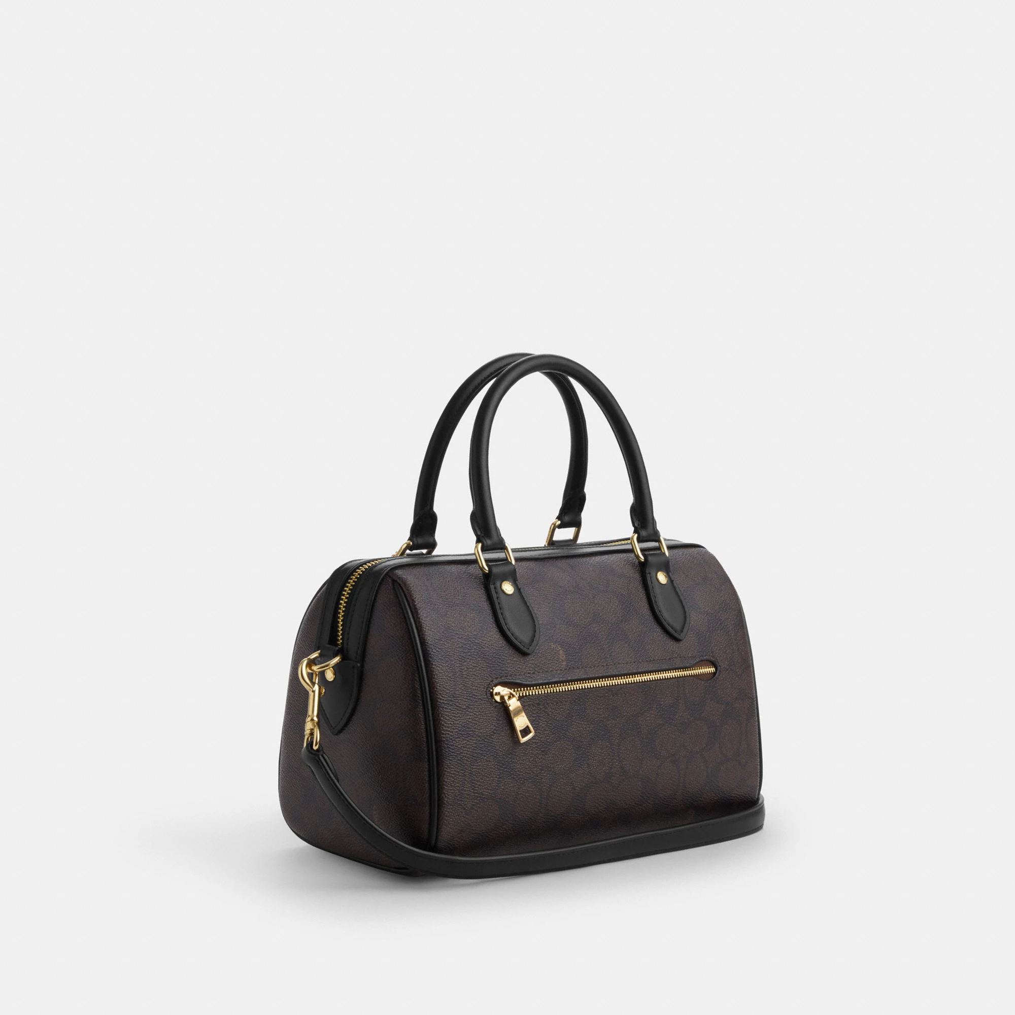 COACH®,Rowan Satchel Bag In Signature Canvas,Satchel,Piping,Casual,Work,Gray,Angle View