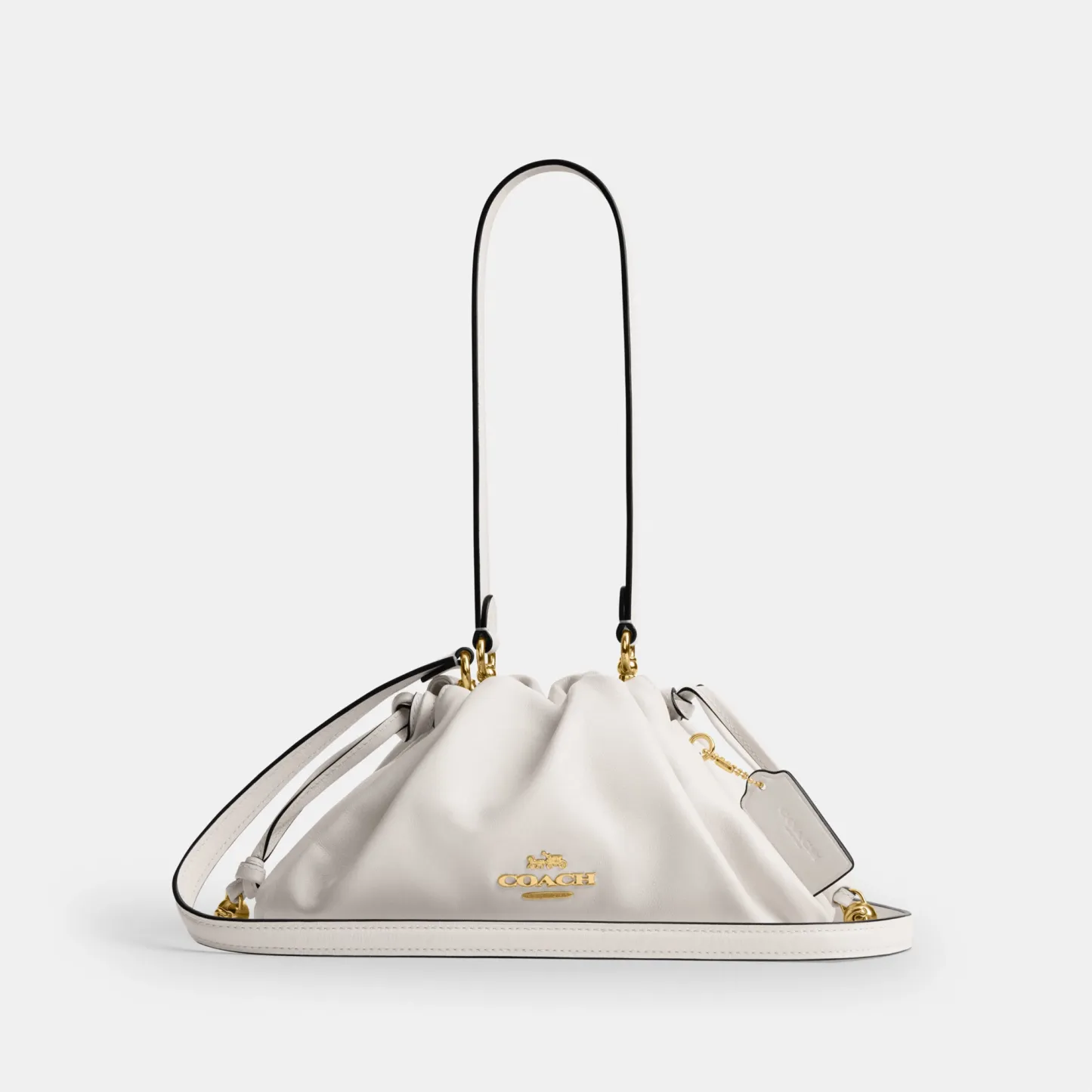 COACH®,Faye Shoulder Bag,Shoulder Bag,Metal,Ball Embellishment,Drawstring,Logo,Casual,White,Front View
