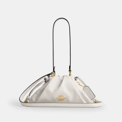 COACH®,Faye Shoulder Bag,Shoulder Bag,Metal,Ball Embellishment,Drawstring,Logo,Casual,White,Front View