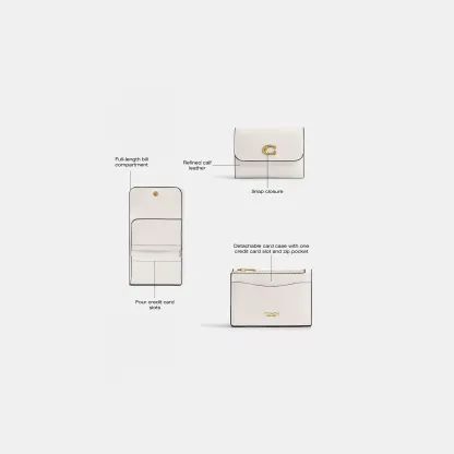 COACH®,Essential Card Holder Wallet,Leather,Calfskin Leather,Card Case,Bi Fold,Logo,Metal,Casual,White