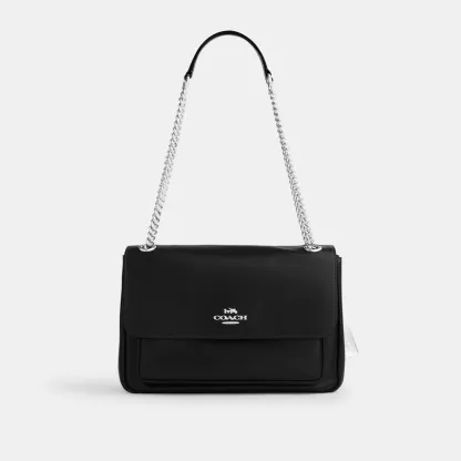 COACH®,Elodie Crossbody Bag,Leather,Shoulder Bag,Lined,Silver Metal,Day Party,Black,Front View