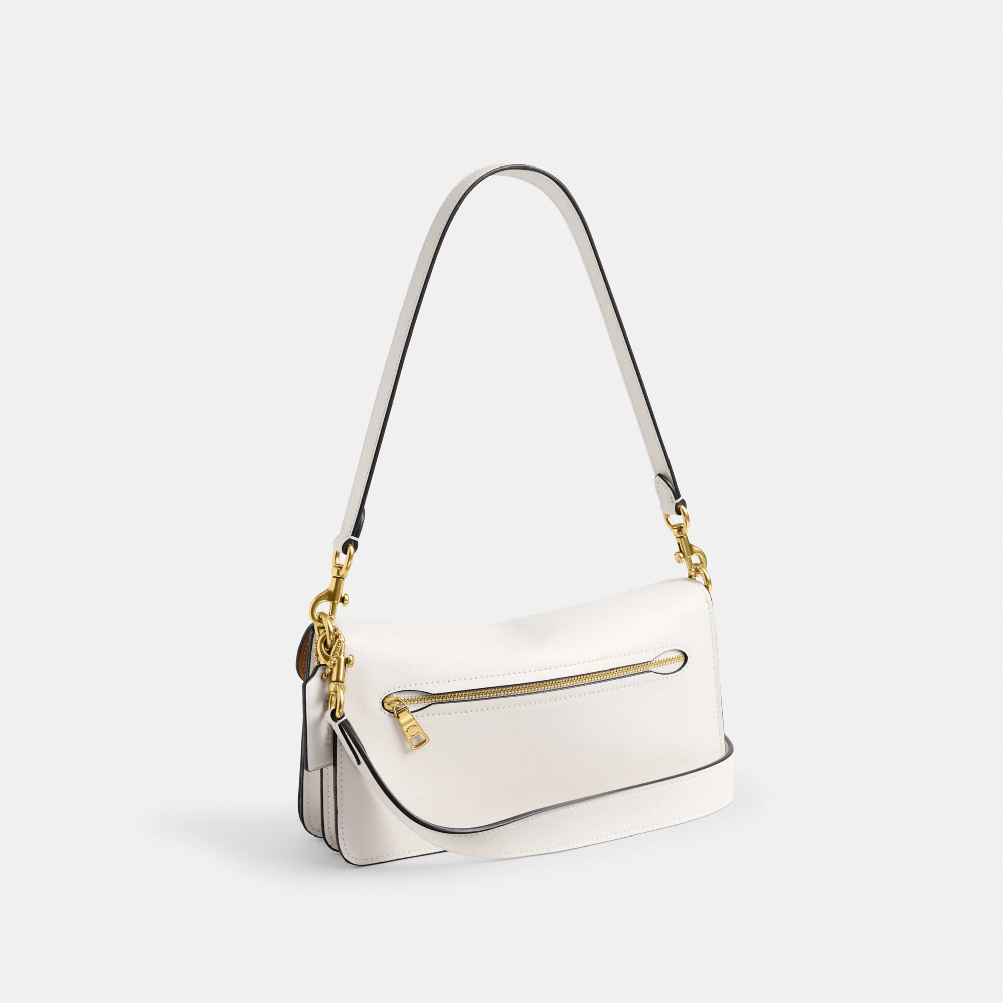 COACH®,Tabby Shoulder Bag 26,Leather,Shoulder Bag,Logo,Metal,Compact,Brass,Casual,White,Angle View