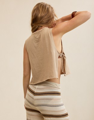 Aerie Happiest Side Tie Tank - Toasted Almond