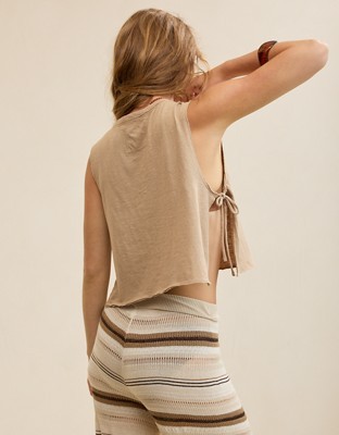 Aerie Happiest Side Tie Tank - Toasted Almond