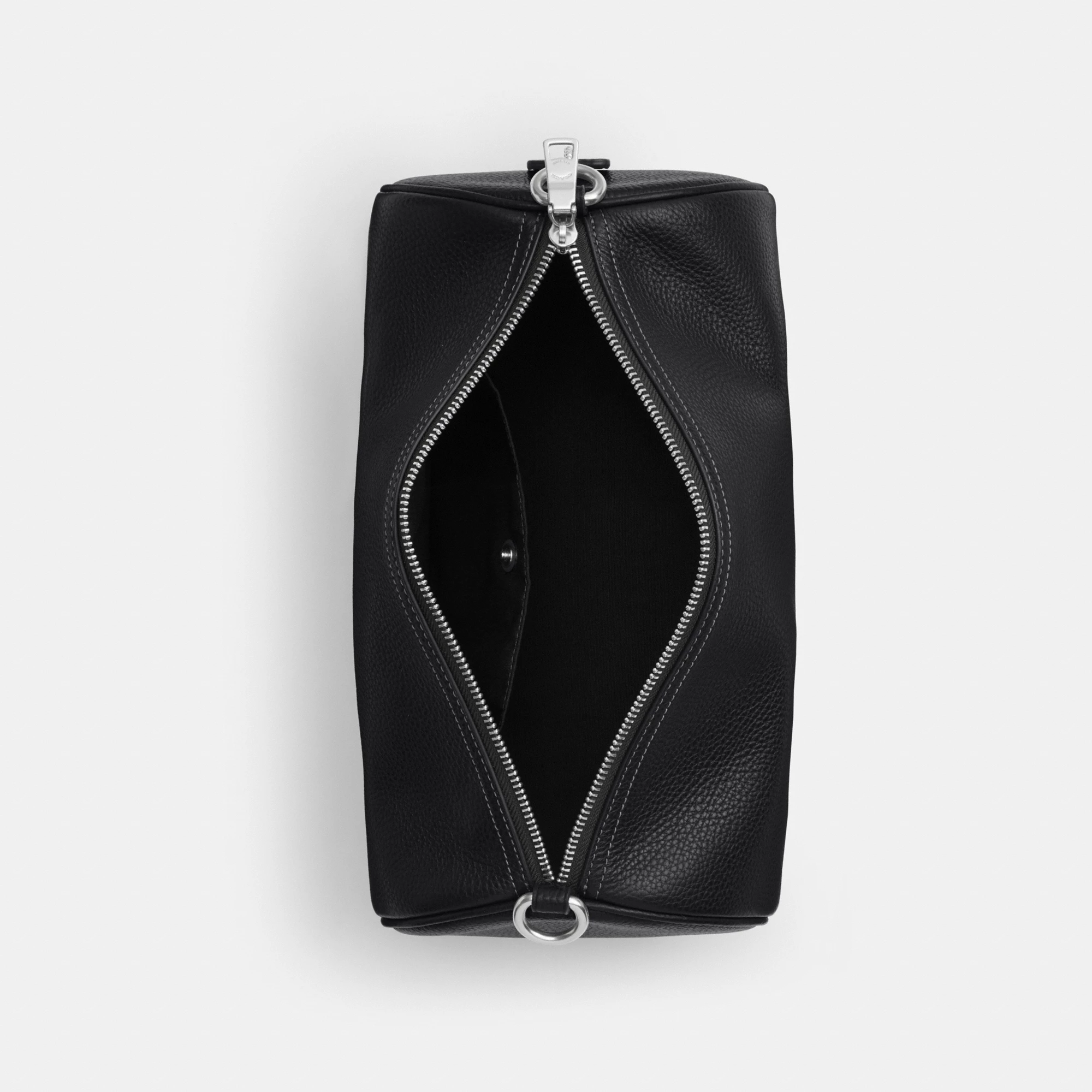 COACH®,Andre Barrel Bag 30,Leather,Recycled Polyester,Barrel Bag,Adjustable,Sustainable,Convertible,Durable Fabric,Silver ...,Black,Inside View,Top View