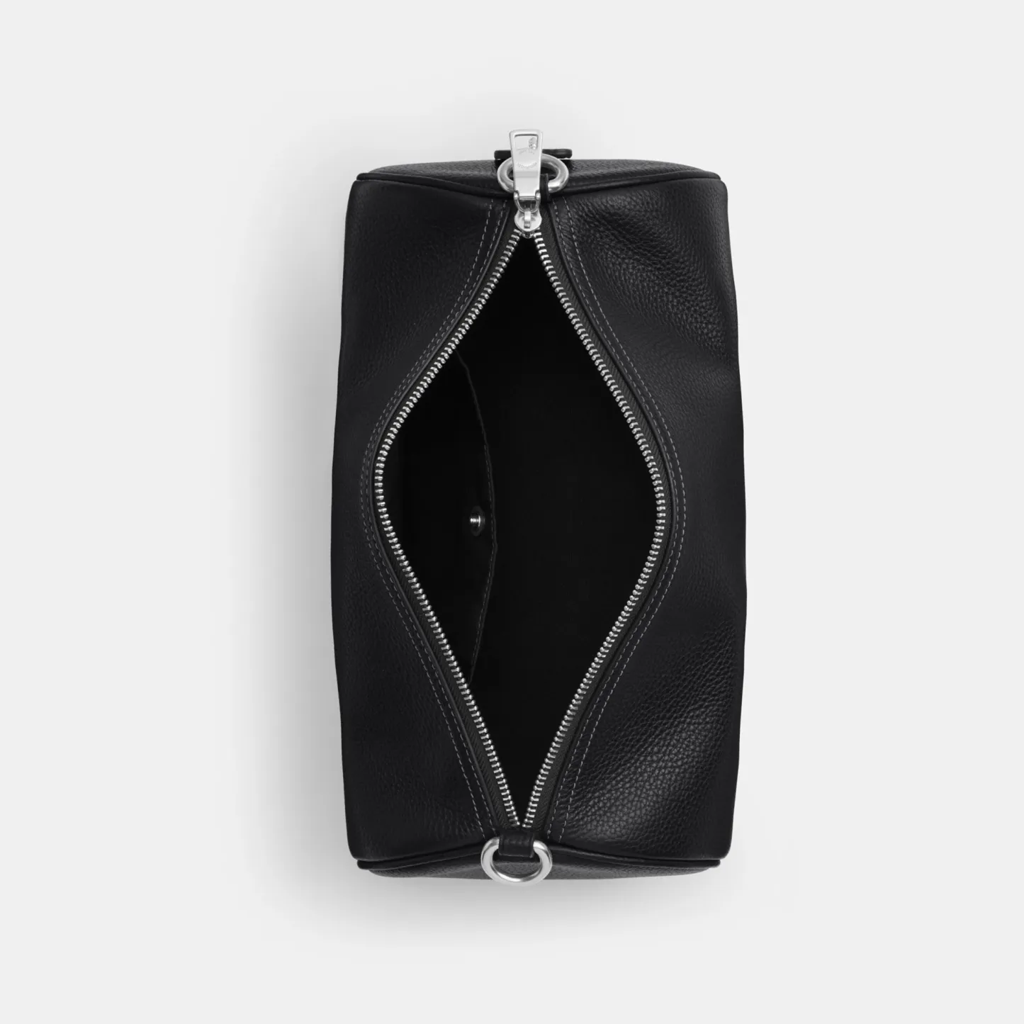 COACH®,Andre Barrel Bag 30,Leather,Recycled Polyester,Barrel Bag,Adjustable,Sustainable,Convertible,Durable Fabric,Silver ...,Black,Inside View,Top View