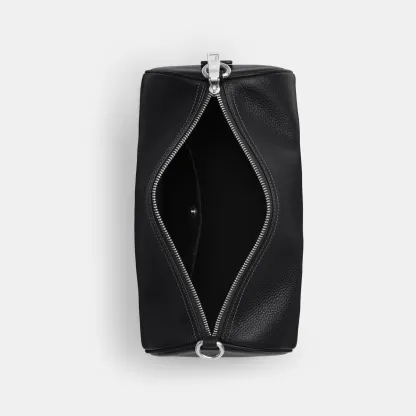 COACH®,Andre Barrel Bag 30,Leather,Recycled Polyester,Barrel Bag,Adjustable,Sustainable,Convertible,Durable Fabric,Silver ...,Black,Inside View,Top View