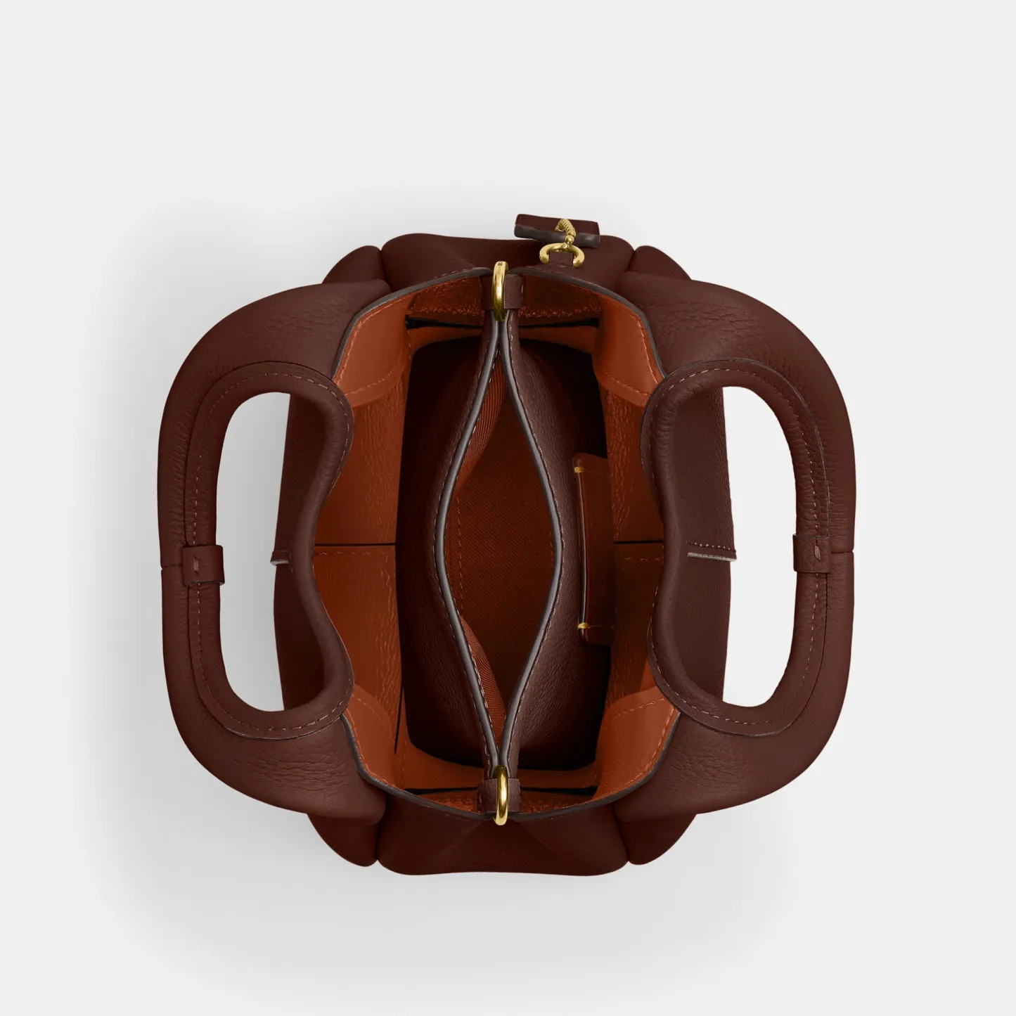 COACH®,Lana Shoulder Bag 19,Leather,Crossbody,Metal,Logo,Shoulder Guard,Brass,Casual,Brown,Inside View,Top View