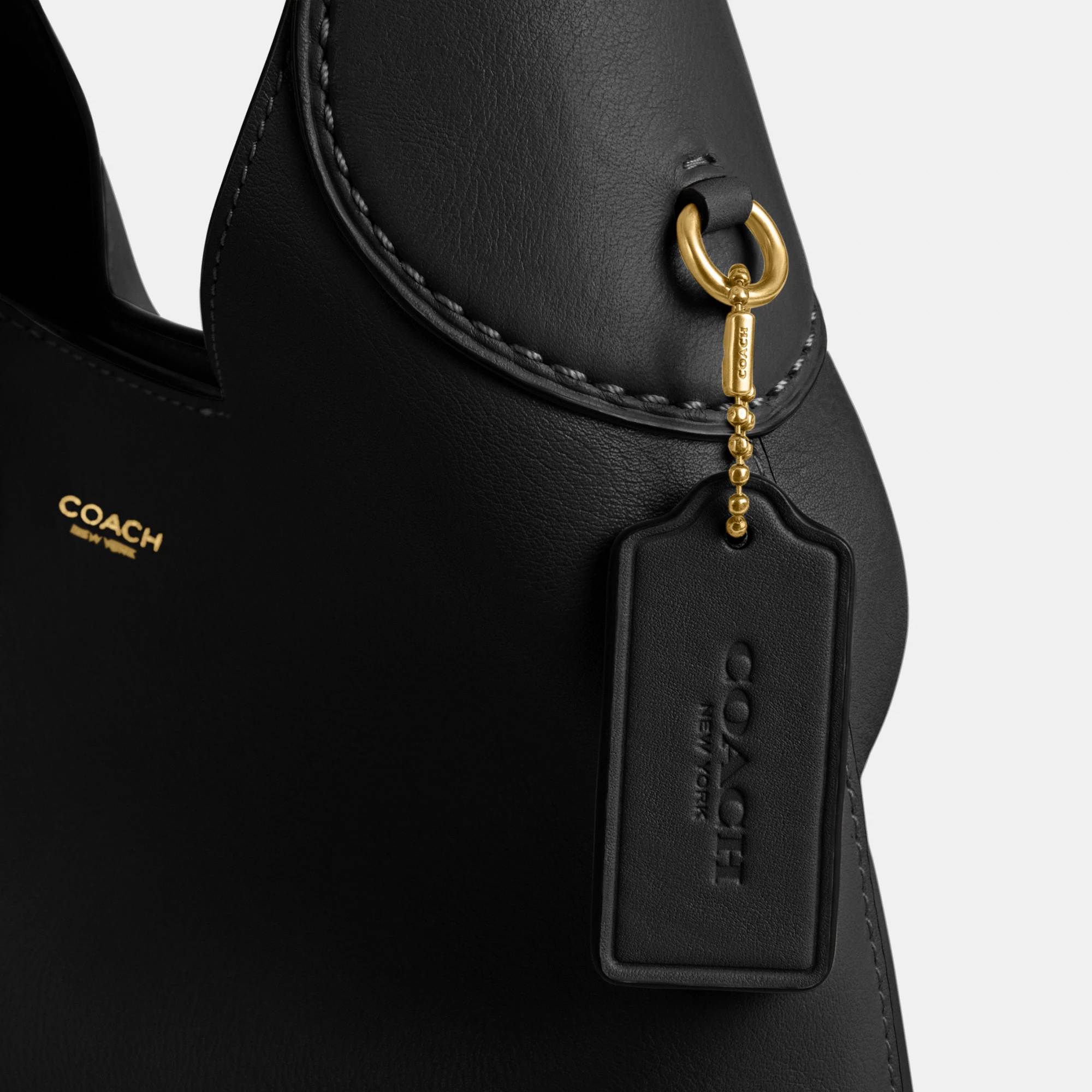COACH®,Brooklyn Shoulder Bag 28,Leather,Hobo,Engraved Detail,Logo,Casual,Black,Closer View