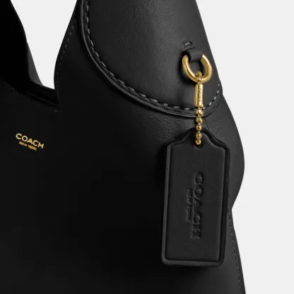 COACH®,Brooklyn Shoulder Bag 28,Leather,Hobo,Engraved Detail,Logo,Casual,Black,Closer View