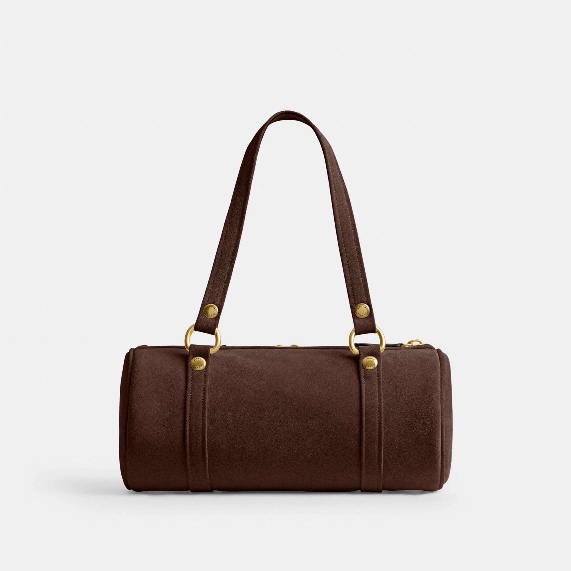COACH®,Kisslock Barrel Bag,Lining Cotton Knit,Lining Cotton,Suede,Barrel Bag,Pendant,Brass,Day Party,Brown,Back View