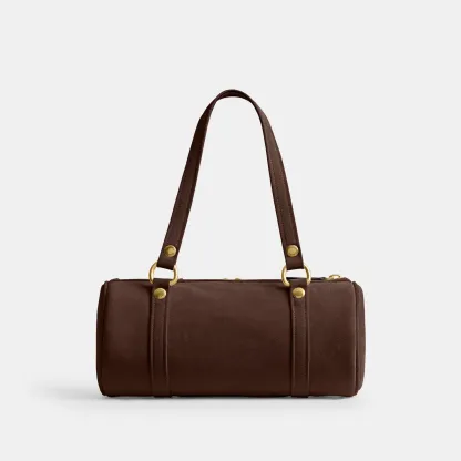 COACH®,Kisslock Barrel Bag,Lining Cotton Knit,Lining Cotton,Suede,Barrel Bag,Pendant,Brass,Day Party,Brown,Back View
