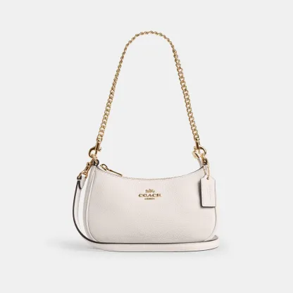 COACH®,Teri Mini Crossbody Bag,Leather,Recycled Polyester,Crossbody,Logo,Adjustable,Compact,Gold Metal,Casual,White,Front View