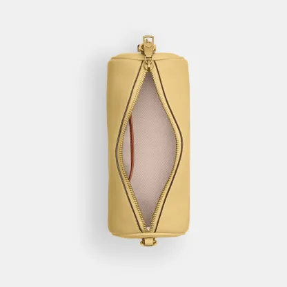 COACH®,Barrel Bag,Cotton,Leather,Barrel Bag,Pendant,Sustainable,Lined,Gold Metal,Day Party,Yellow,Inside View,Top View