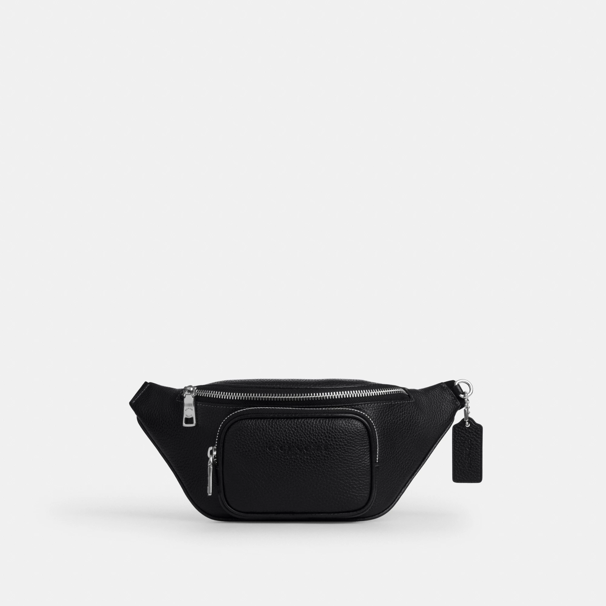COACH®,Travis Belt Bag 30,Leather,Recycled Polyester,Polyester,Metal Material,Logo,Adjustable,Durable Fabric,Silver Metal,...,Black,Front View