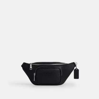 COACH®,Travis Belt Bag 30,Leather,Recycled Polyester,Polyester,Metal Material,Logo,Adjustable,Durable Fabric,Silver Metal,...,Black,Front View