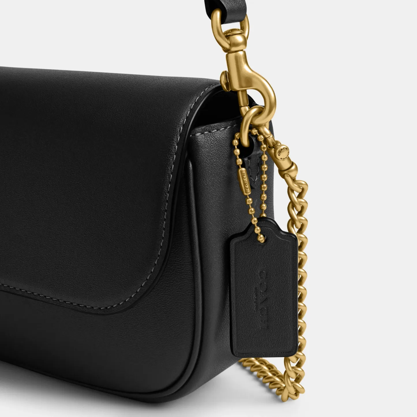 COACH®,Brook Flap Chain Bag,Calfskin Leather,Leather,Fabric,Shoulder Bag,Logo,Metal,Compact,Adjustable,Shoulder Guard,Gold...,Black,Closer View