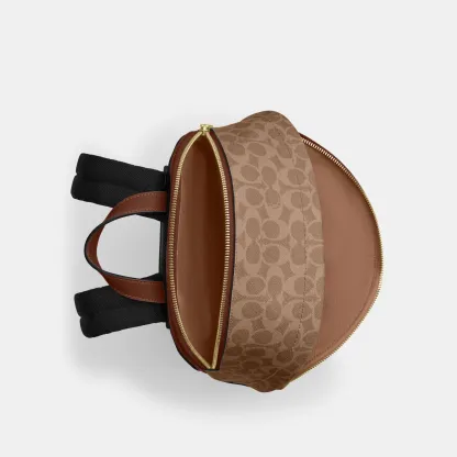 COACH®,Taylor Small Backpack In Signature Canvas,Recycled Polyester,Canvas,Backpack,Metal,Logo,Adjustable,Gold Metal,Casual,,Inside View,Top View