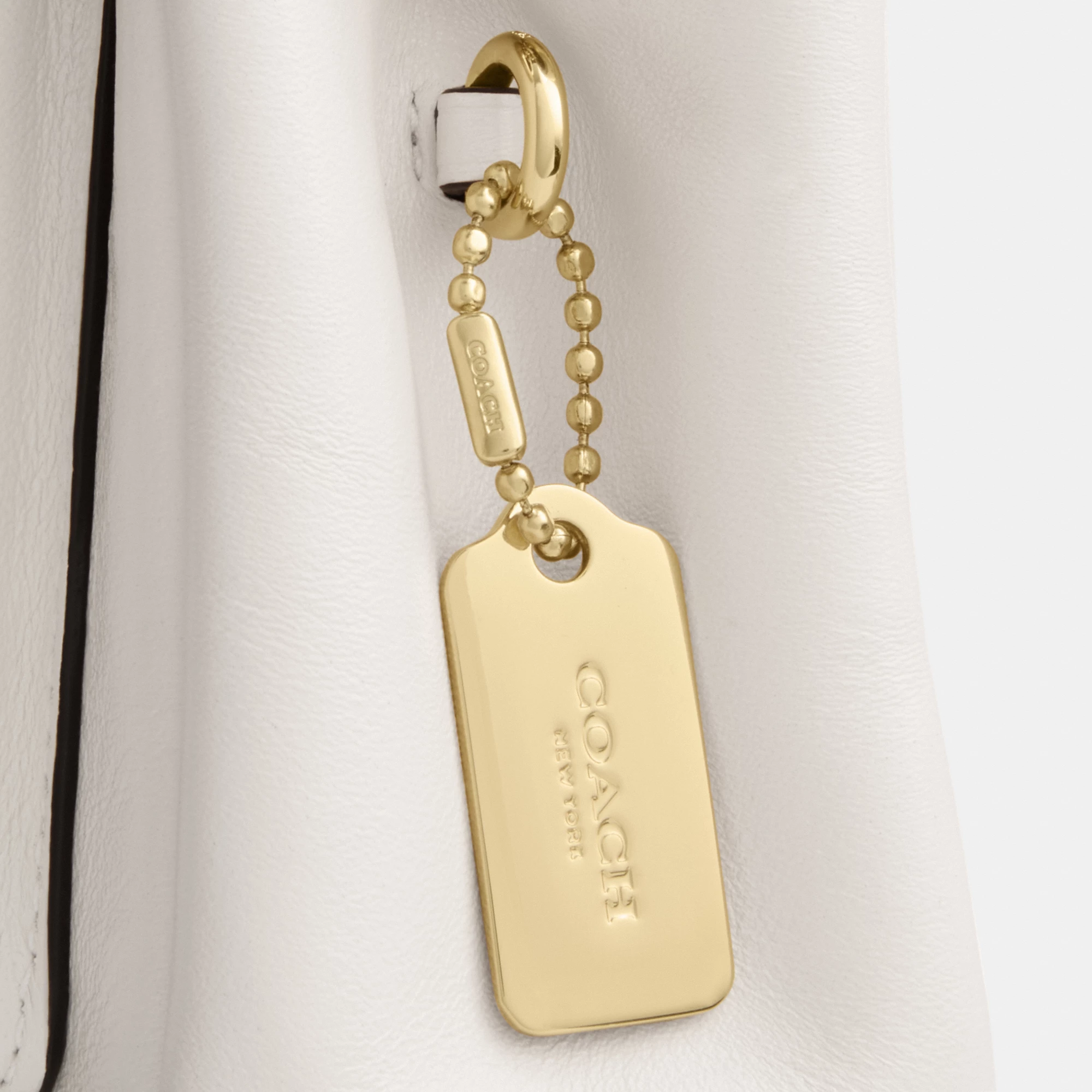 COACH®,Elodie Crossbody Bag 18,Leather,Recycled Polyester,Crossbody,Logo,Sustainable,Adjustable,Silver Metal,Casual,Cream,Closer View
