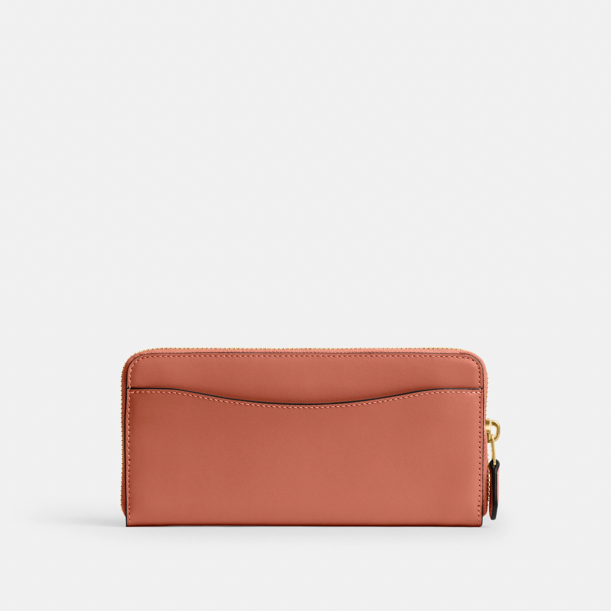 COACH®,Essential Slim Accordion Zip Wallet,Calfskin Leather,Leather,Continental,Logo,Metal,Casual,Brown,Back View