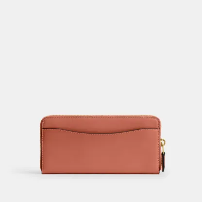 COACH®,Essential Slim Accordion Zip Wallet,Calfskin Leather,Leather,Continental,Logo,Metal,Casual,Brown,Back View