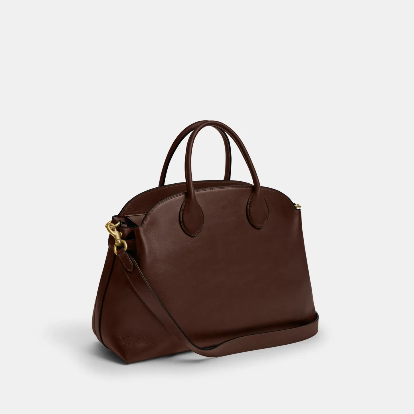 COACH®,Soft Empire Carryall Bag 40,Leather,Carryall,Logo,Gusset,Gold Metal,Work,Brown,Angle View