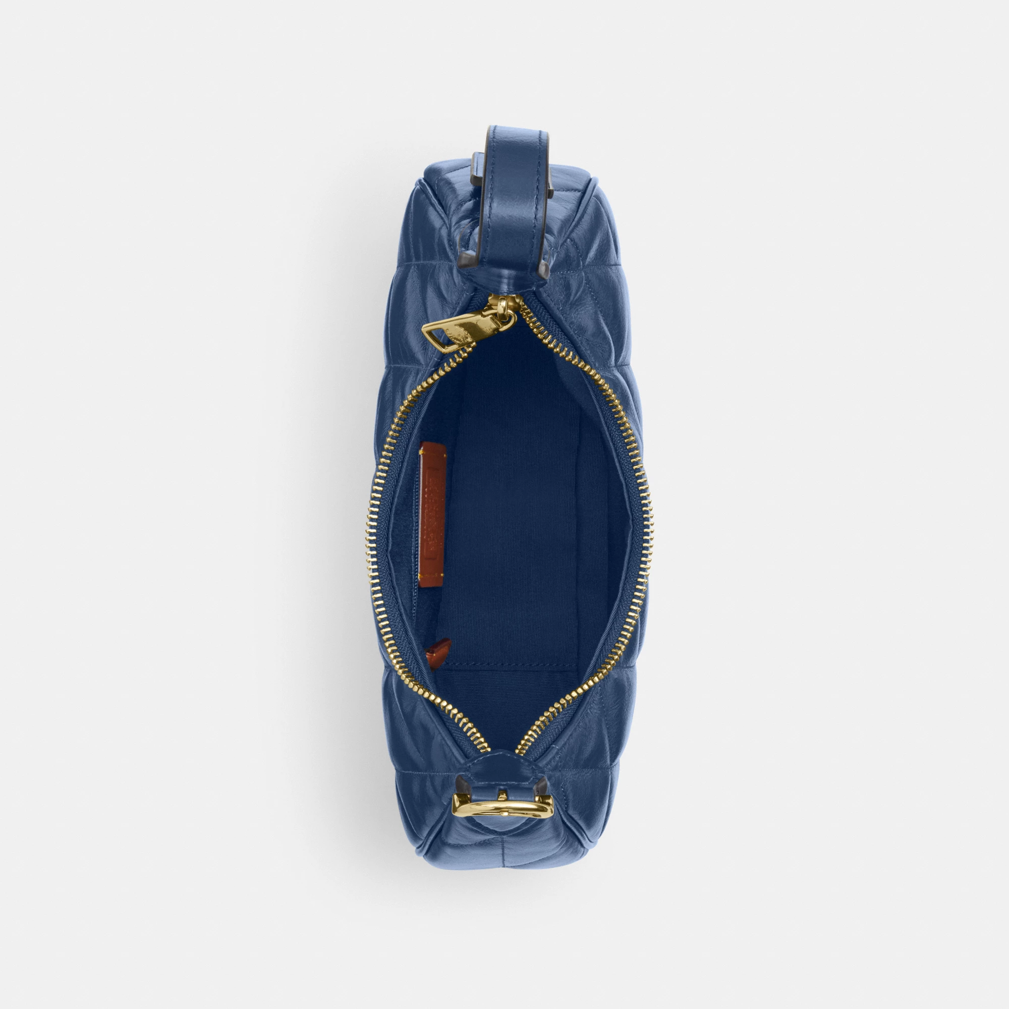 COACH®,Emily Shoulder Bag With Quilting,Recycled Polyester,Leather,Hobo,Pendant,Metal,Sustainable,Adjustable,Gold Metal,Da...,Blue,Inside View,Top View