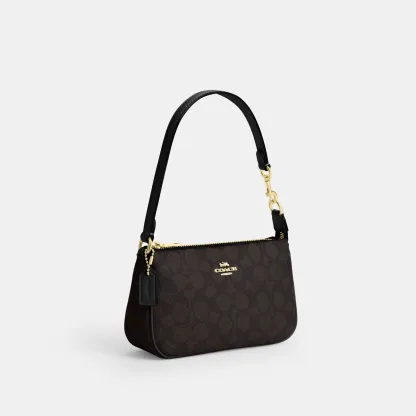 COACH®,Nolita 19 In Signature Canvas,Canvas,Shoulder Bag,Metal,Casual,Brown,Angle View