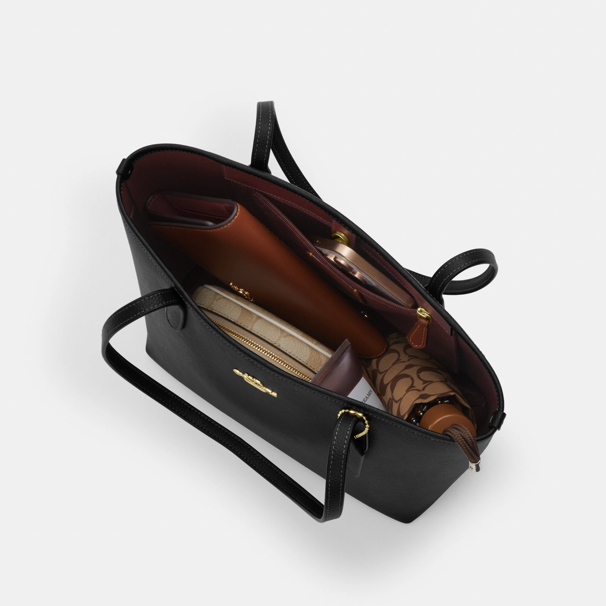 COACH®,Medium City Tote Bag,Black,Inside View,Top View