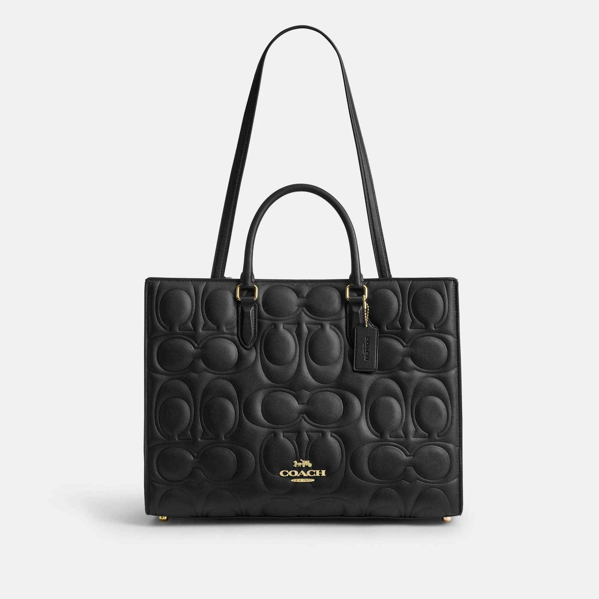 COACH®,Maggie Tote Bag In Signature Leather,Leather,Tote,Work,Black,Front View