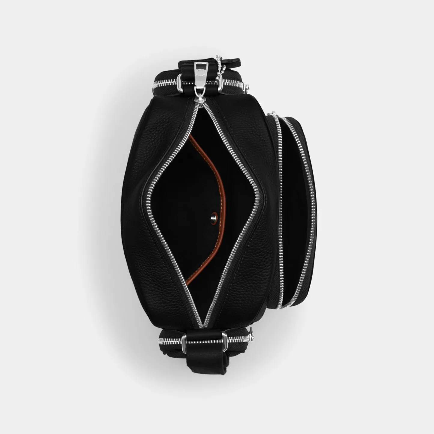COACH®,Fletcher Crossbody Bag,Leather,Crossbody,Metal Material,Metal,Sustainable,Adjustable,Silver Metal,Casual,Black,Inside View,Top View