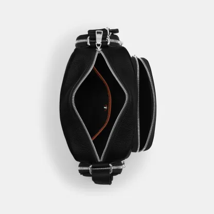 COACH®,Fletcher Crossbody Bag,Leather,Crossbody,Metal Material,Metal,Sustainable,Adjustable,Silver Metal,Casual,Black,Inside View,Top View