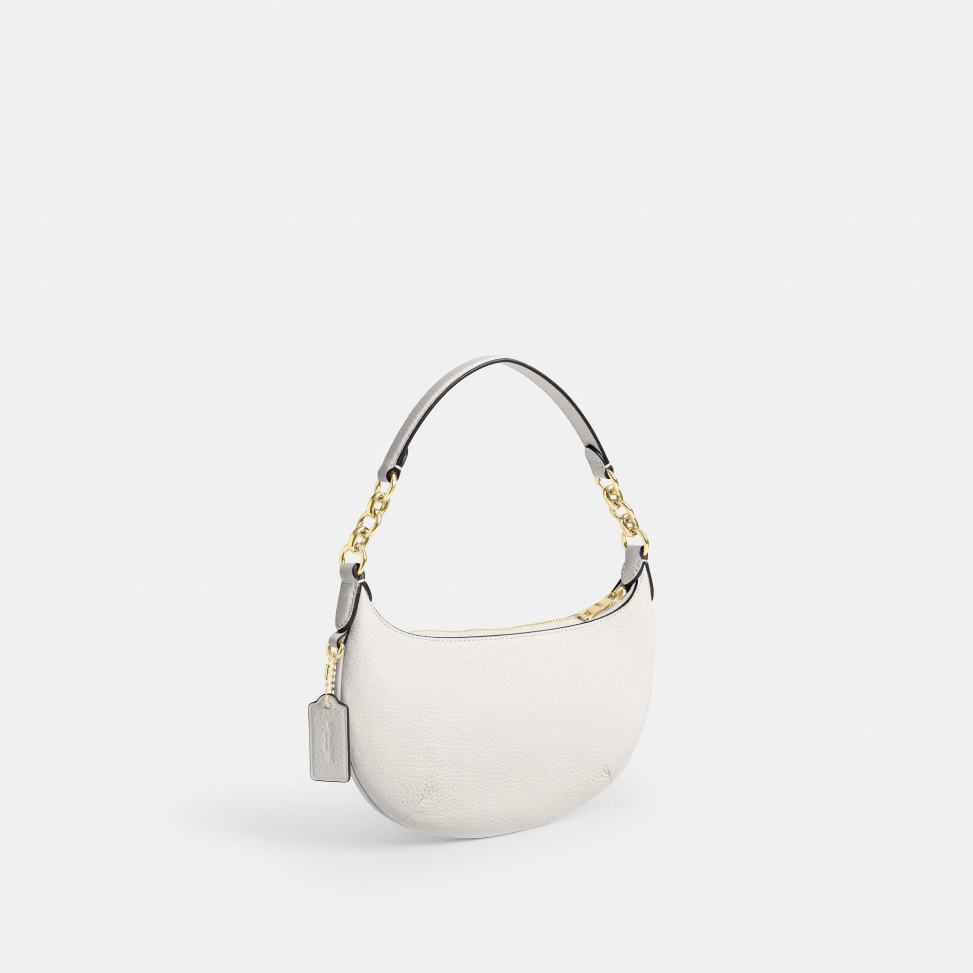 COACH®,Mini Payton Bag,Leather,Recycled Polyester,Shoulder Bag,Logo,Metal,Chain Detail,Compact,Gold Metal,Day Party,White,Angle View