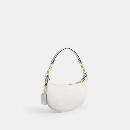 COACH®,Mini Payton Bag,Leather,Recycled Polyester,Shoulder Bag,Logo,Metal,Chain Detail,Compact,Gold Metal,Day Party,White,Angle View