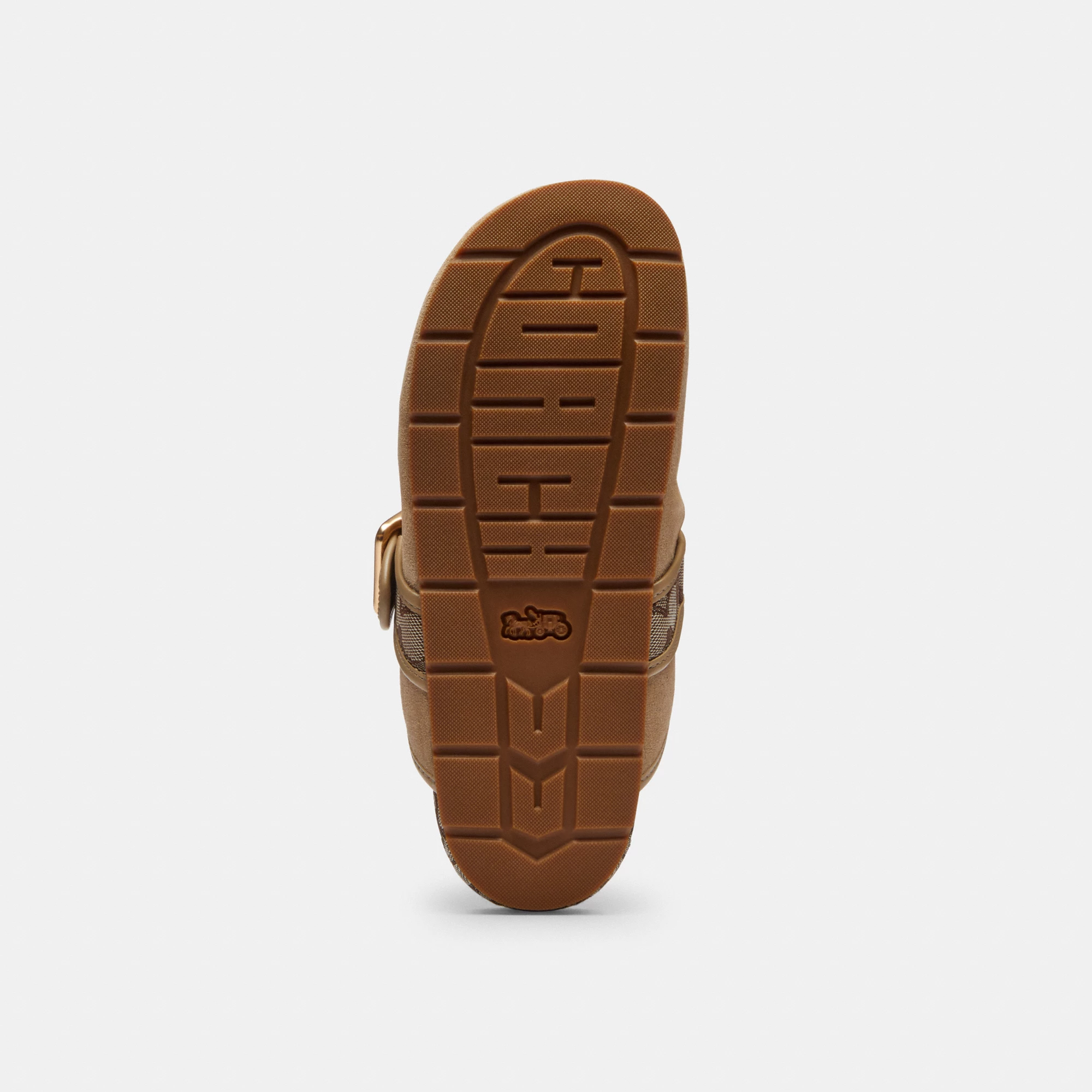 COACH®,Archival Buckle Clog,Rubber,Suede,Clogs,Fabric,Word Embellishment,Logo,Padded Insole,Sustainable,Traction,Cushioned...,Beige,Outsole View