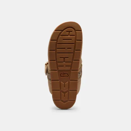 COACH®,Archival Buckle Clog,Rubber,Suede,Clogs,Fabric,Word Embellishment,Logo,Padded Insole,Sustainable,Traction,Cushioned...,Beige,Outsole View
