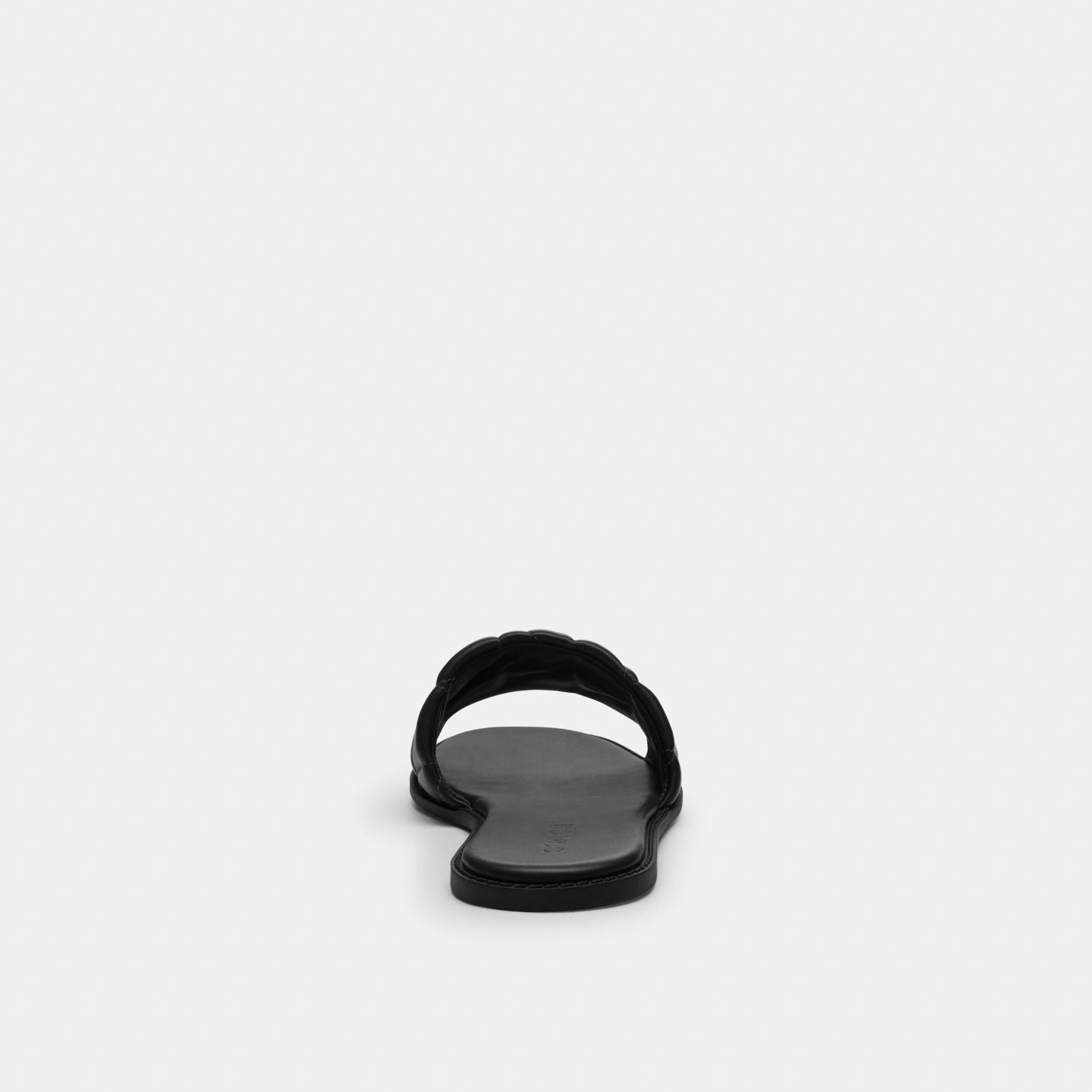 COACH®,Holly Sandal With Quilting,Rubber,Leather,Slides,Metal,Logo,Traction,Cushioned,Casual,Black,Alternate View