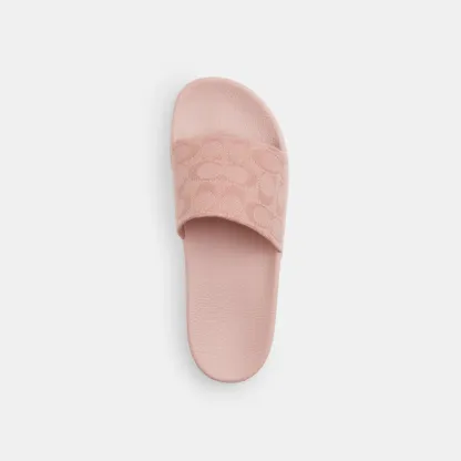 COACH®,Udele Sport Slide In Signature Jacquard Canvas,Rubber,EVA,Canvas,Slides,Fabric,Logo,Pull Tab,Casual,Blush,Inside View,Top View
