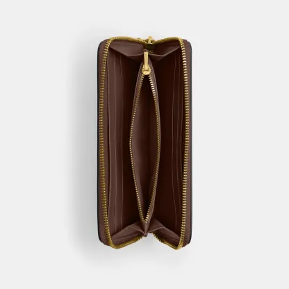 COACH®,Essential Slim Accordion Zip Wallet,Calfskin Leather,Leather,Continental,Logo,Metal,Casual,Brown,Inside View,Top View