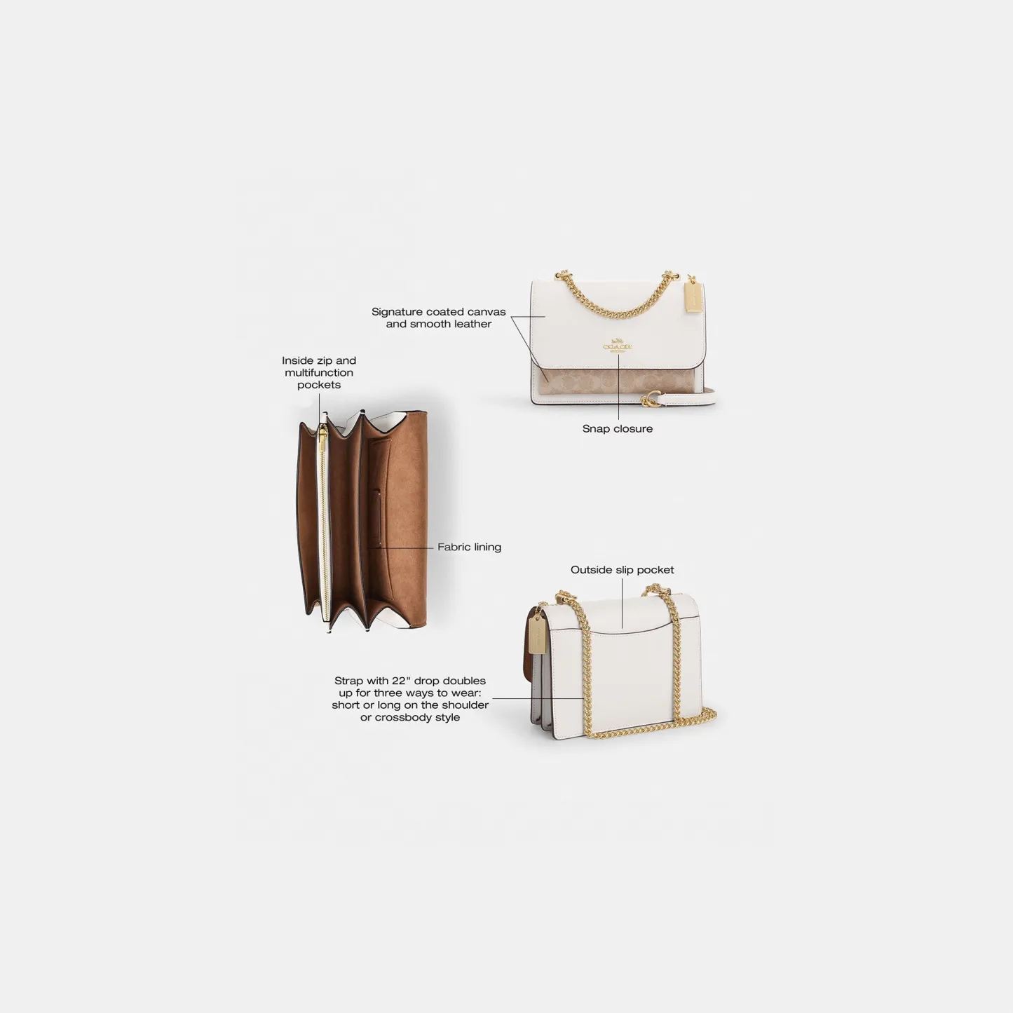 COACH®,Klare Crossbody Bag In Signature Canvas,Crossbody,Chain Detail,Pattern,Day Party,White