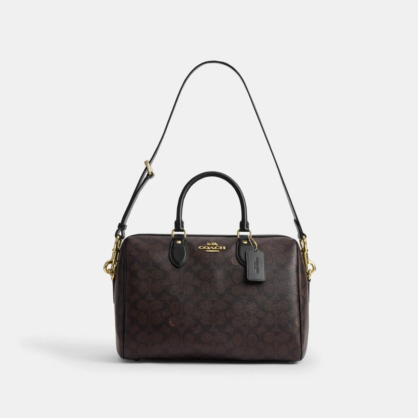 COACH®,Rowan Large Satchel Bag In Signature Canvas,Polyester,Leather,Canvas,Recycled Polyester,Satchel,Logo,Sustainable,Ad...,Brown